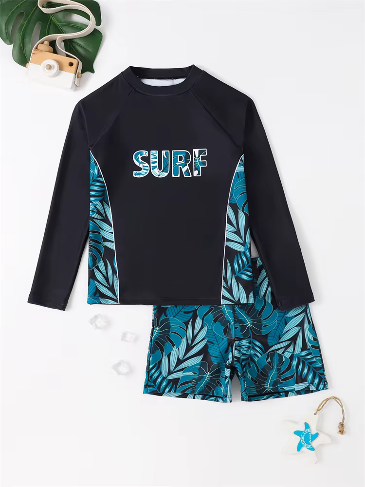 Garçon maillot de bain 2026 nouveau solide et imprimé à manches longues maillots de bain pour enfant
