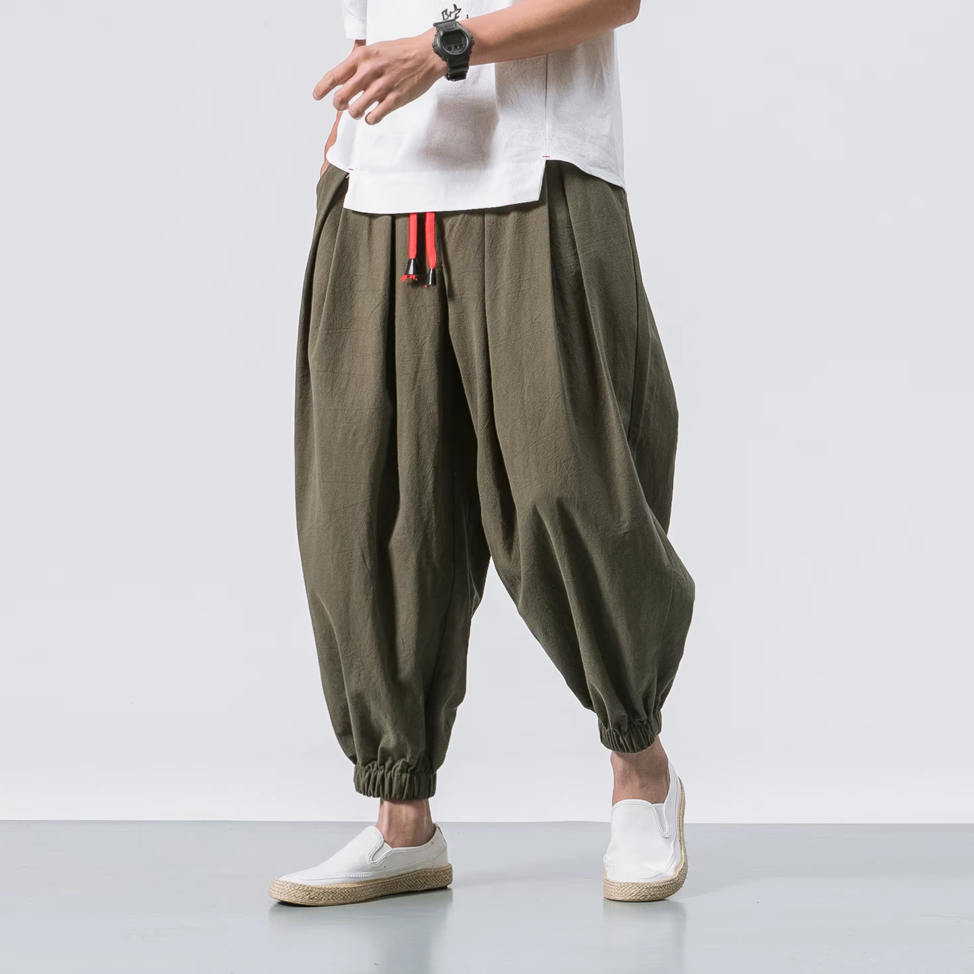 FGKKS printemps hommes sarouel ample lin chinois surpoids pantalons de survêtement de haute qualité