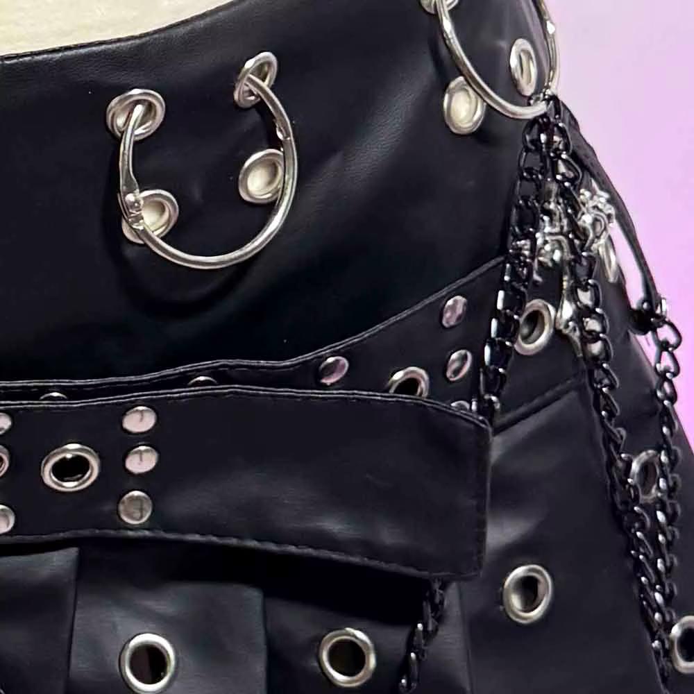 Mini-jupe gothique emo en cuir PU pour adolescentes, style grunge, punk rock, festival, rave, Y2K, v