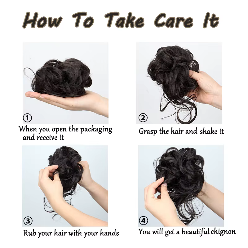 Chignon synthétique élégant bouclé en caoutchouc élastique, moelleux, facile à coiffer, adapté à un 