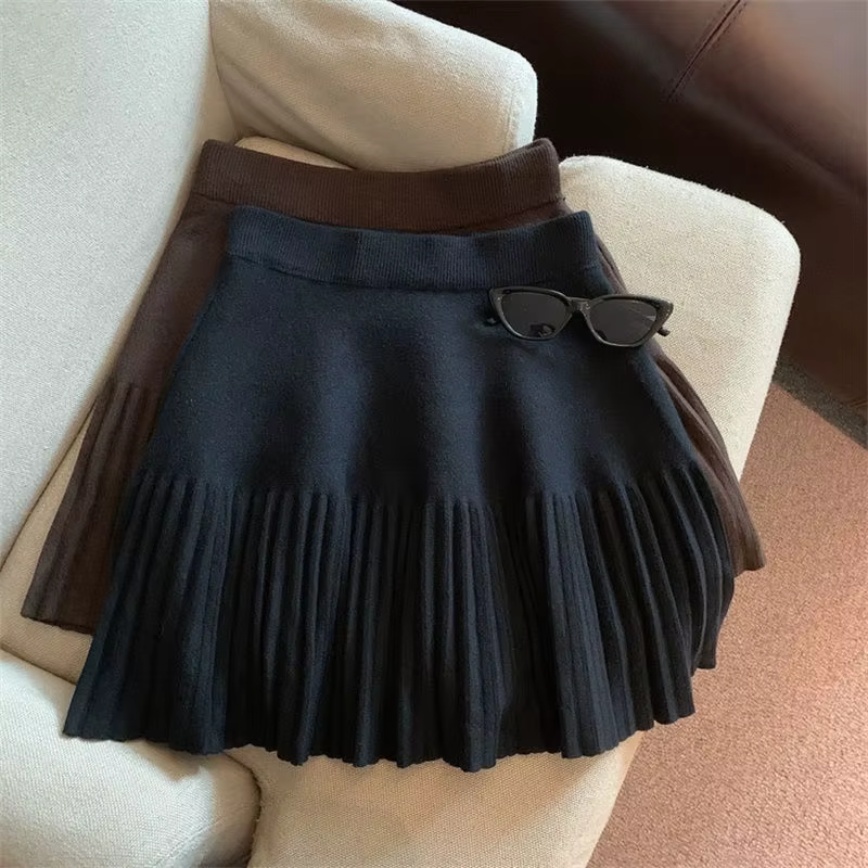 Mini jupes plissées coréennes, douces, tricotées, taille élastique, décontractées, pour jeunes, vête