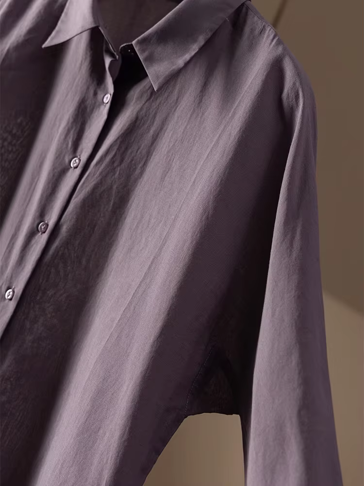 SuyareplWoman-Chemises violettes unies, 100% coton, col rabattu, chemisiers décontractés, haut de pr