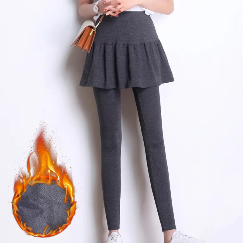 Femmes jupes plissées Leggings épaissi peluche hiver chaud pantalon thermique serré pantalon Leggins