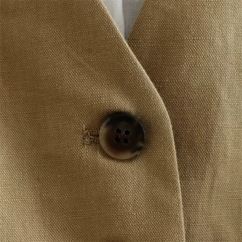 EllYANEllTIAN-Haut en Lin de Bergame pour Femme, Col en V, Simple Boutonnage, Court, Style CommPiedm