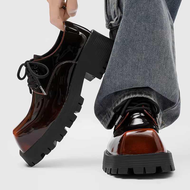 Chaussures en cuir à semelles épaisses pour hommes, style design de luxe, travail, bureau, mode fête