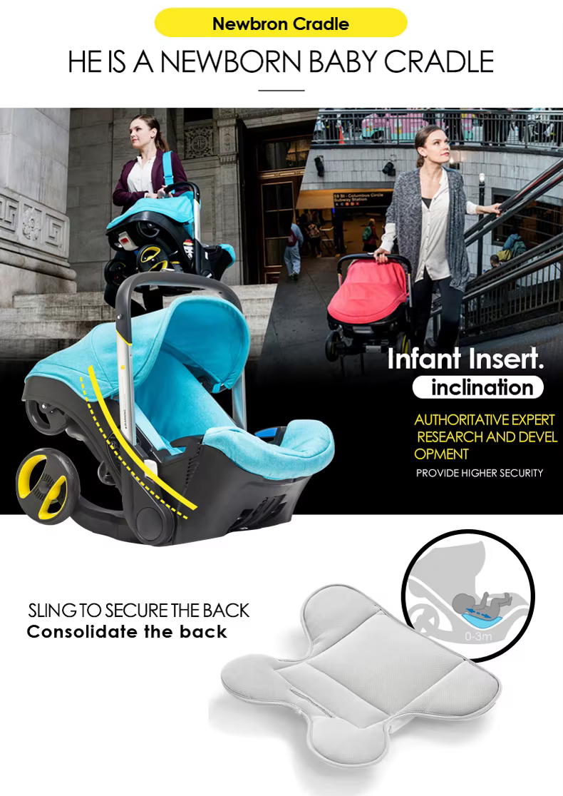 Poussette pliable 4 en 1 avec siège auto et nacelle, poussette haute pour tout-petits et nouveau-nés