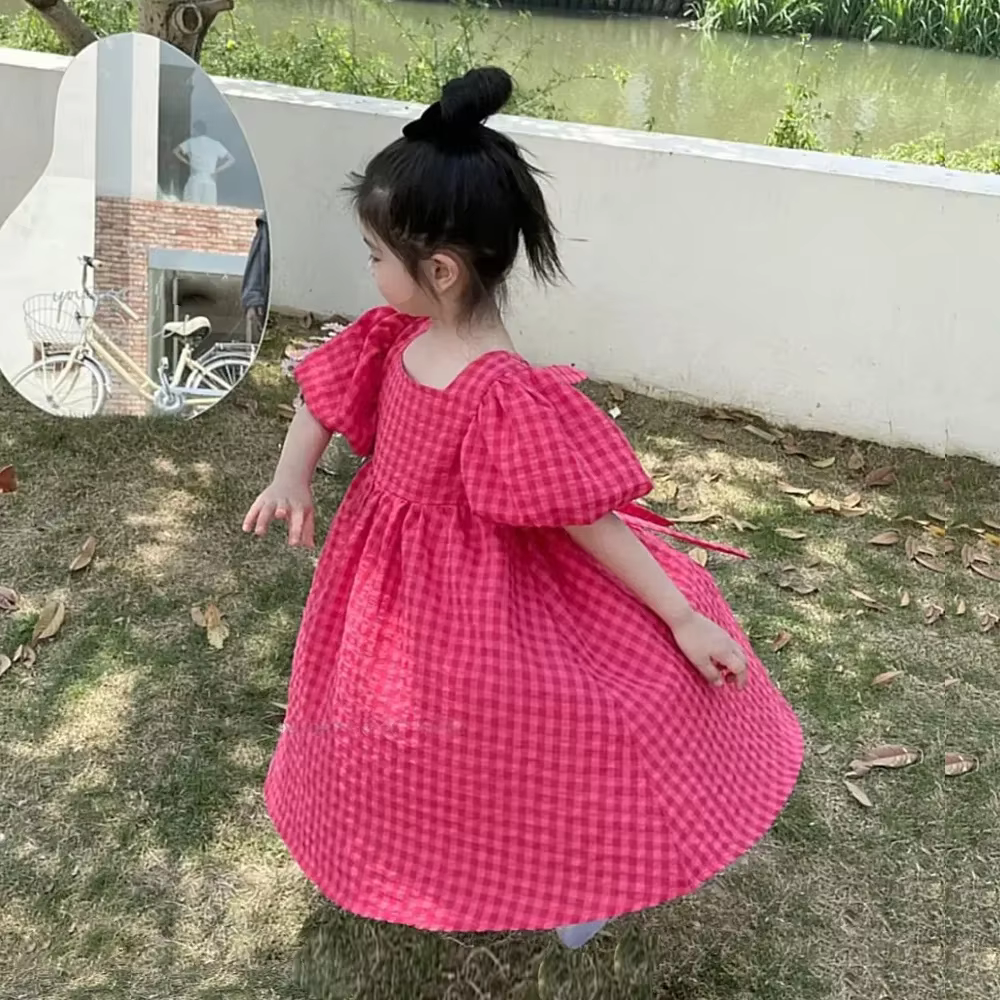 Bear Leader – robe mi-longue à carreaux, Rose, avec nœud, élégante, Lolita, pour enfants, grandes fi