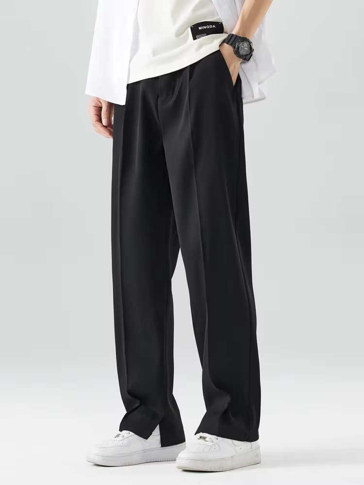 Pantalon décontracté en Polyester pour hommes, respirant, mode coréenne, taille Semi-large, droit, a