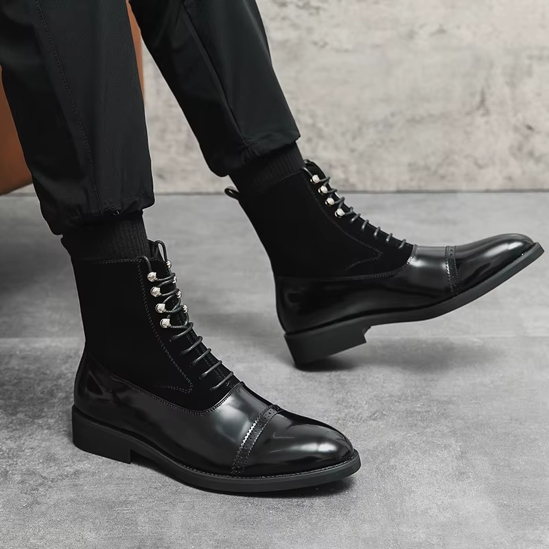 Bottes courtes en cuir de style britannique pour hommes, chaussures décontractées noires, marque, gr