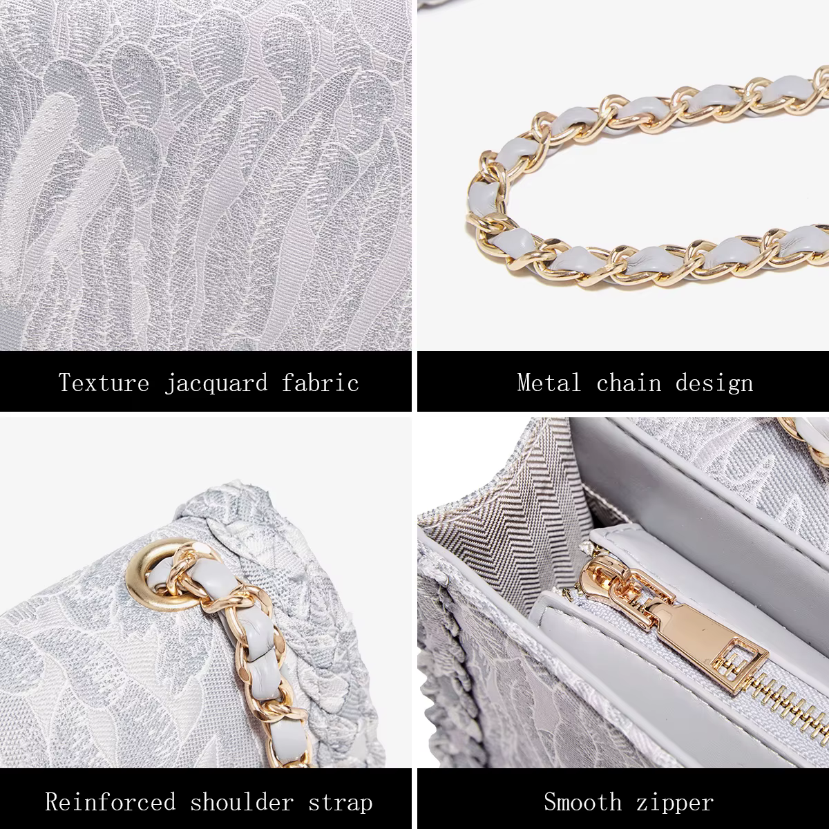 FOXER Sac bandoulière de luxe avec broderie florale pour femme – Sac à bandoulière élégant avec chaî
