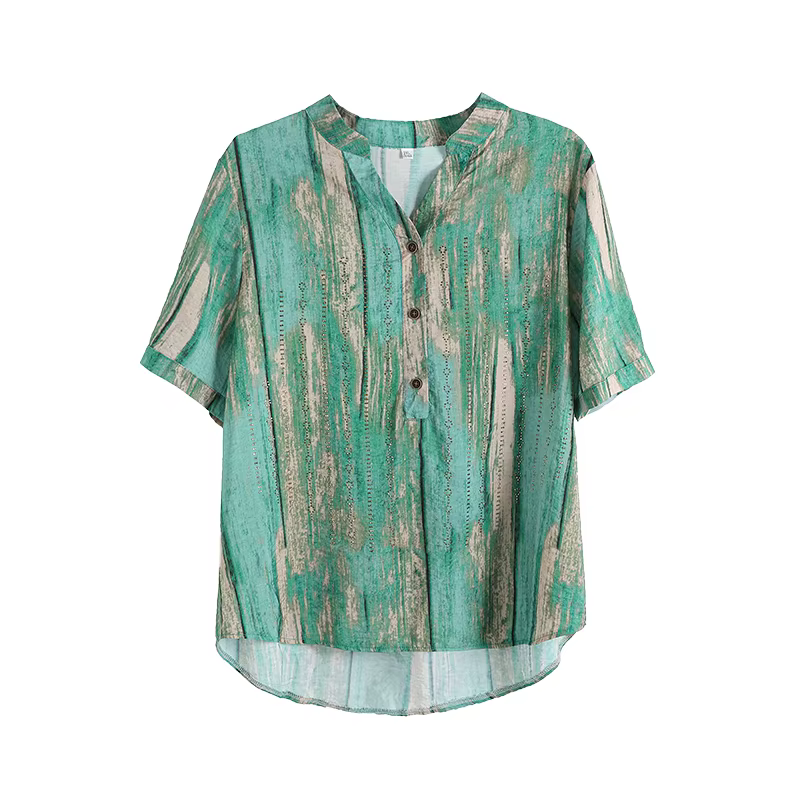 ZUO MAN RU-T-shirt manches courtes col V femme, slim, vert, taille adt, imprimé diamant, été 2023