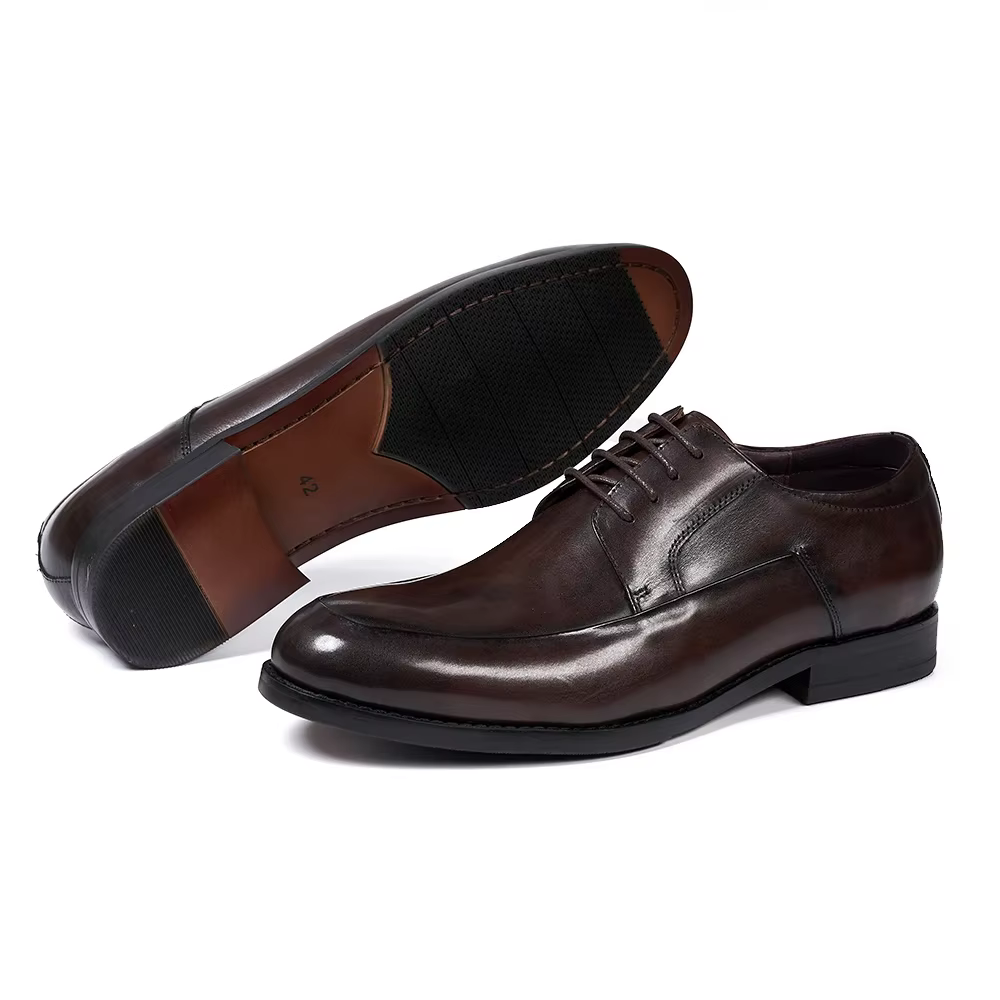 Chaussures Derby de Style italien pour hommes, faites à la main, en cuir véritable, bout uni, à lace