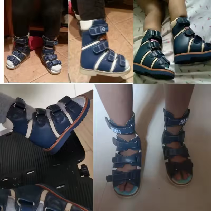 Ortoluckland enfants sandales hautes garçons chaussures orthopédiques en cuir pour enfants pied de c