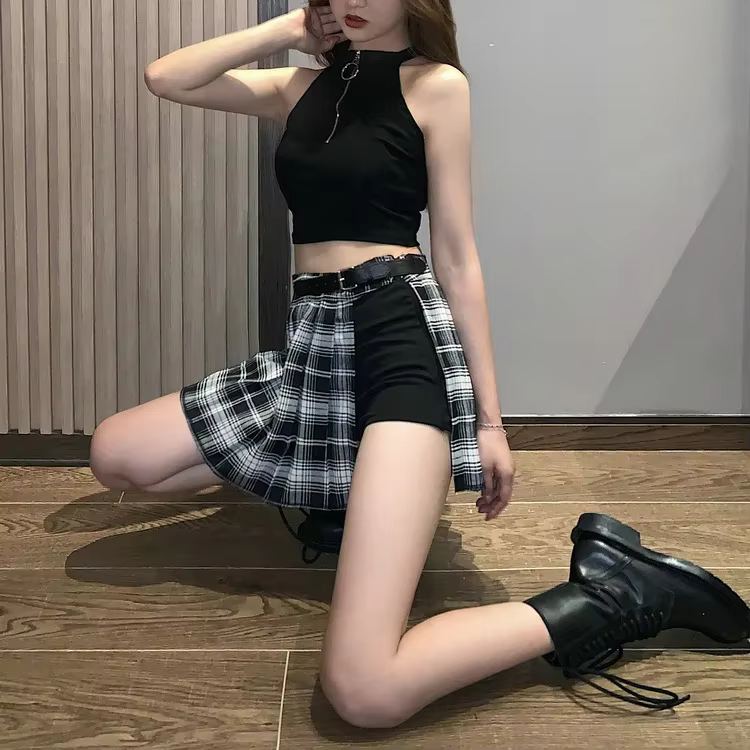 Jupes plissées rouges Streatwear plaid bouton latéral jupe femmes décontracté Mini jupe tout Match f