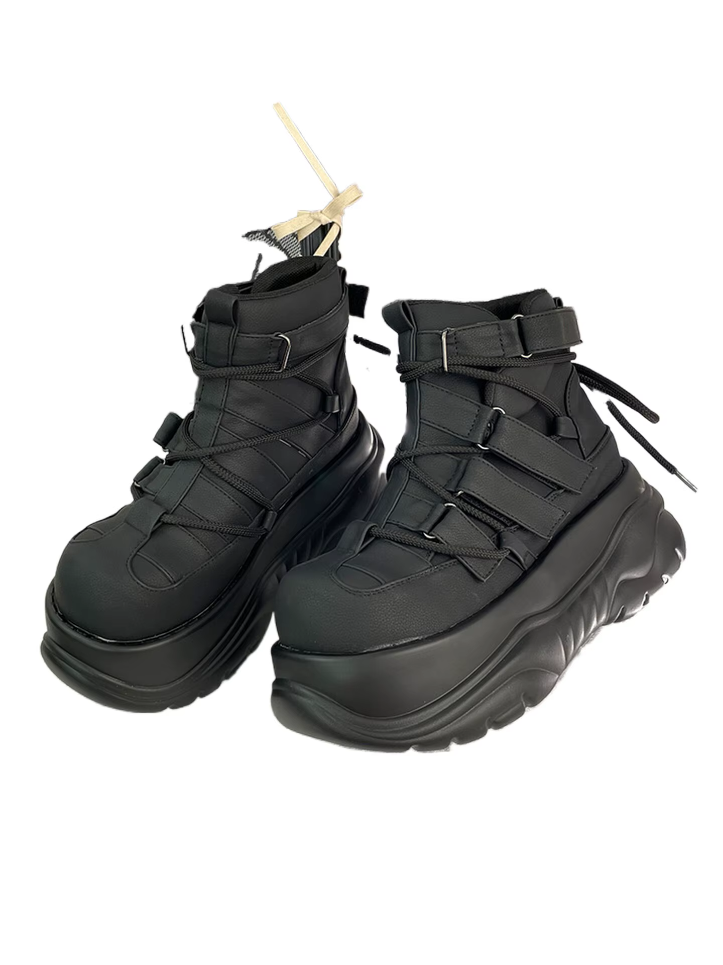 2025 Goth Dark Punk Rock Muffin femmes plate-forme chaussures noir mat cheville crochet et boucle bo