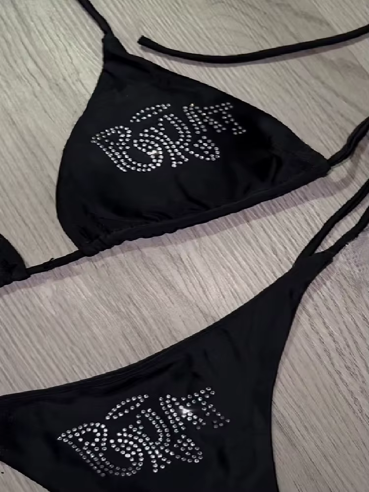 2000s femme Punk nouveau maillot de plage vêtements gothiques BRAT strass impression Grunge maillot 