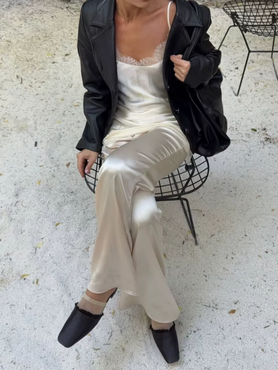Nouveau pantalon large en satin de soie pour femme, taille basse, style baggy Y2K, pour les fêtes, l
