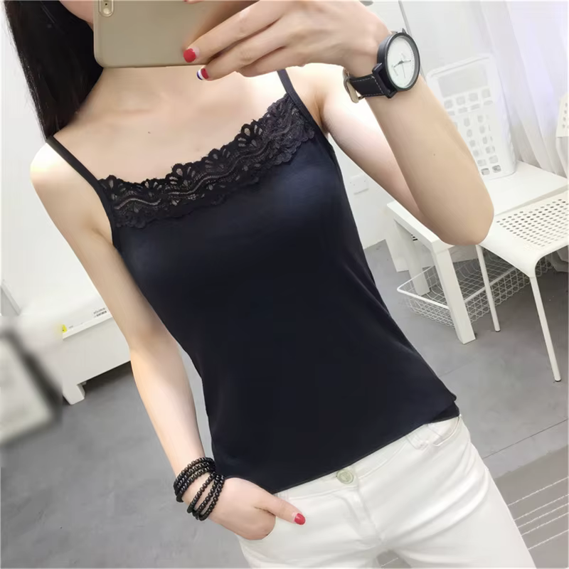 Camisole à bretelles spaghetti pour femmes, dentelle précieuse, caraco d'été, haut court, écharpe de