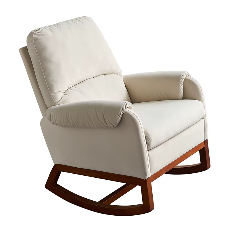 Chaise à Bascule Moderne et Confortable en Velours, Beige, pour Salon et Salle de Lecture