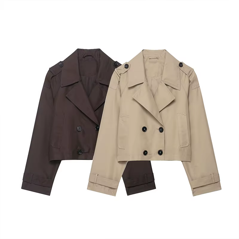 Trench-Coat court à Double boutonnage pour femmes, col rabattu, manches longues, manteaux Vintage, v