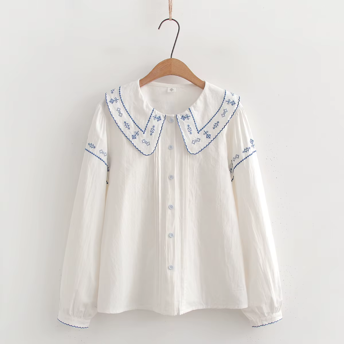 Chemises brodées de fleurs en coton pour femmes, hauts à col à revers, manches longues, chemisiers a