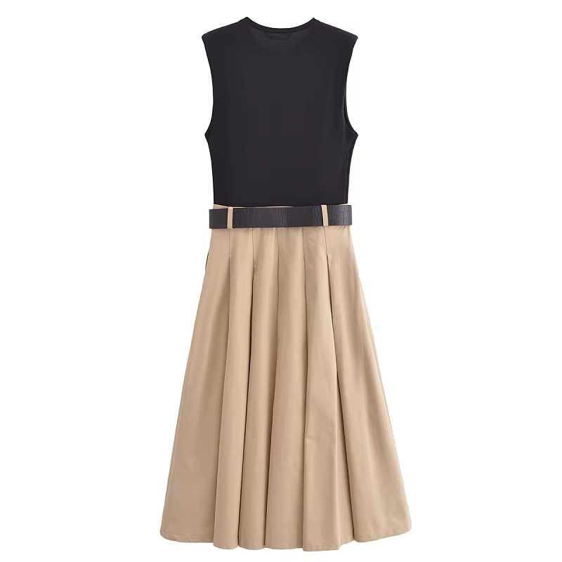 MUJER 2025 femme robes ceinture plissée robe mi-longue femmes sans manches robe d'été femme tricoté 