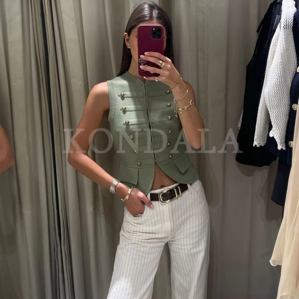 KONDALA 2026 Printemps-Été – Gilets Élégants Verts en Maille pour Femme – Style Plage, Soirée, Vacan