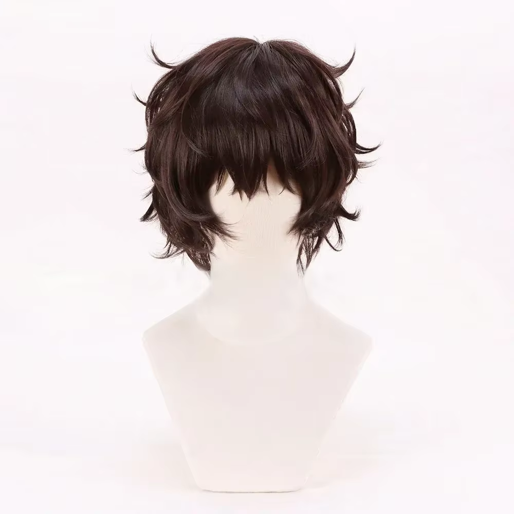 Anime Dazai Osamu perruque Cosplay brun foncé court bouclés Dazai Osamu Cosplay perruque résistant à