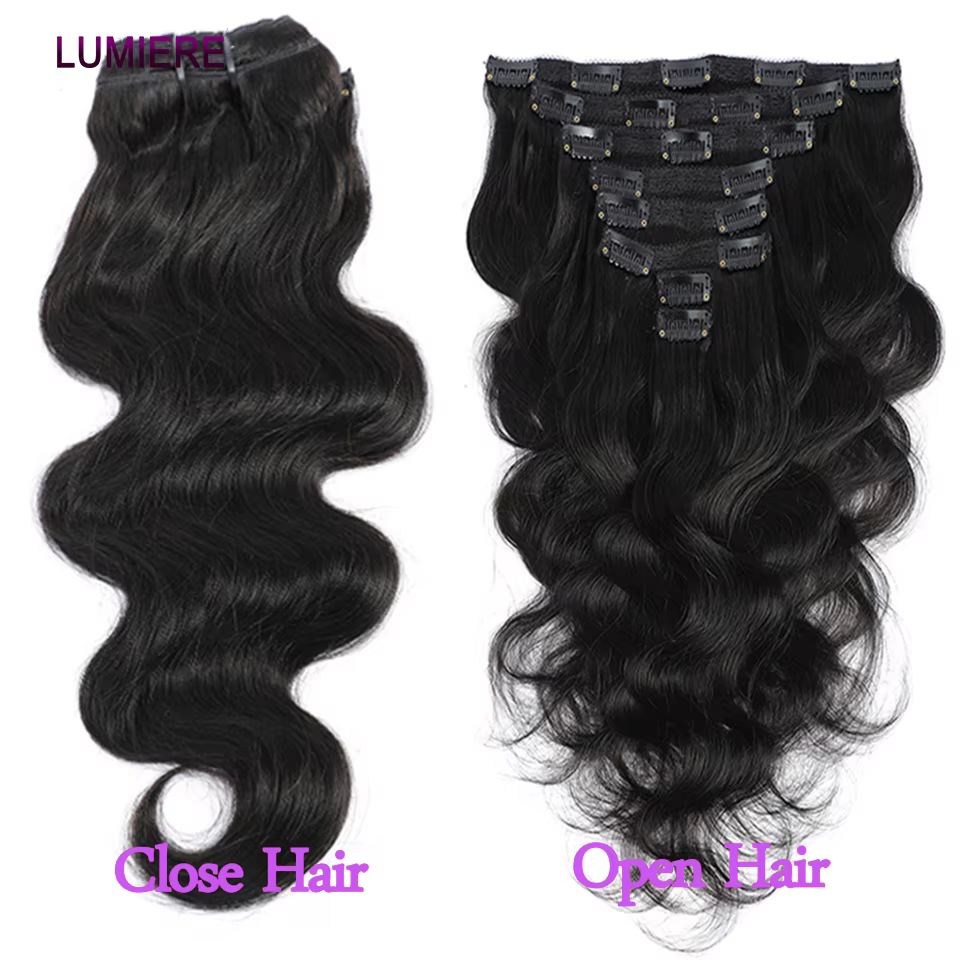 Clips de vague de corps dans les Extensions de cheveux humains brésilien 100% vierge Raw4B 4C Afro c