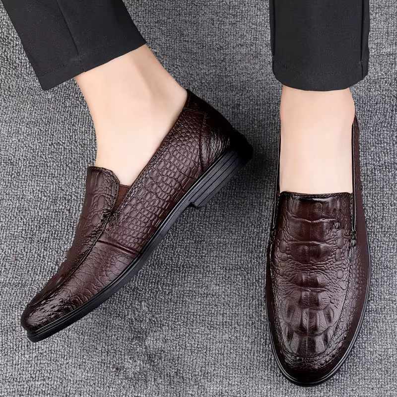 Chaussures décontractées en cuir véritable pour hommes, mocassins d'affaires formels, motif crocodil