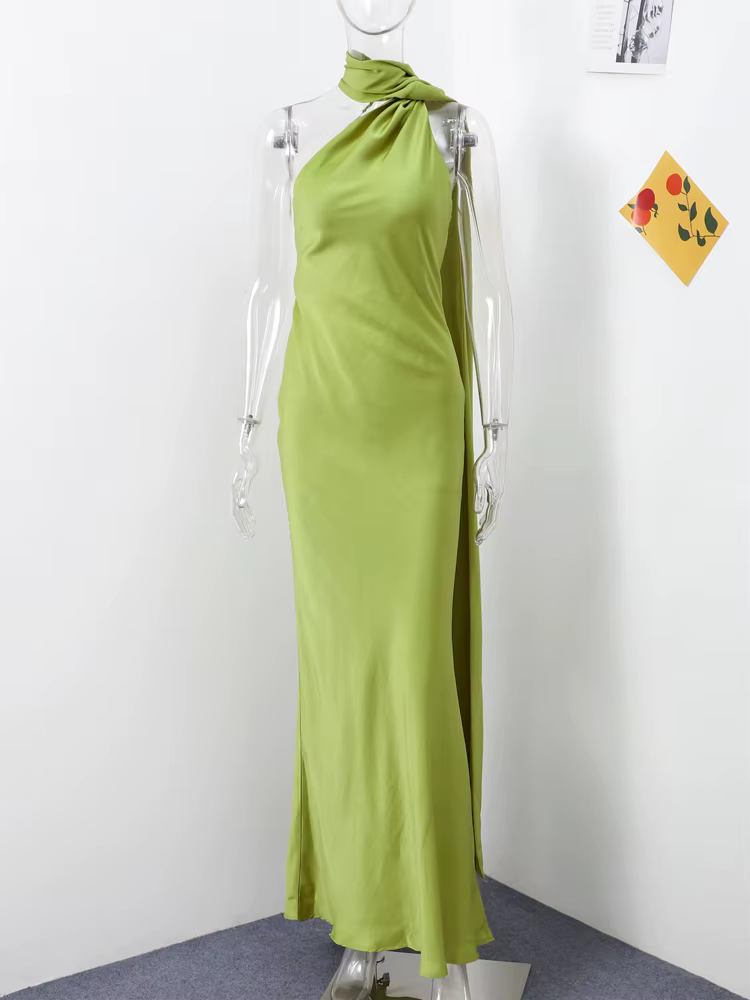 Robe élégante à col licou pour femmes, couleur unie, épaules dénudées, sans manches, dos nu, Slim, M