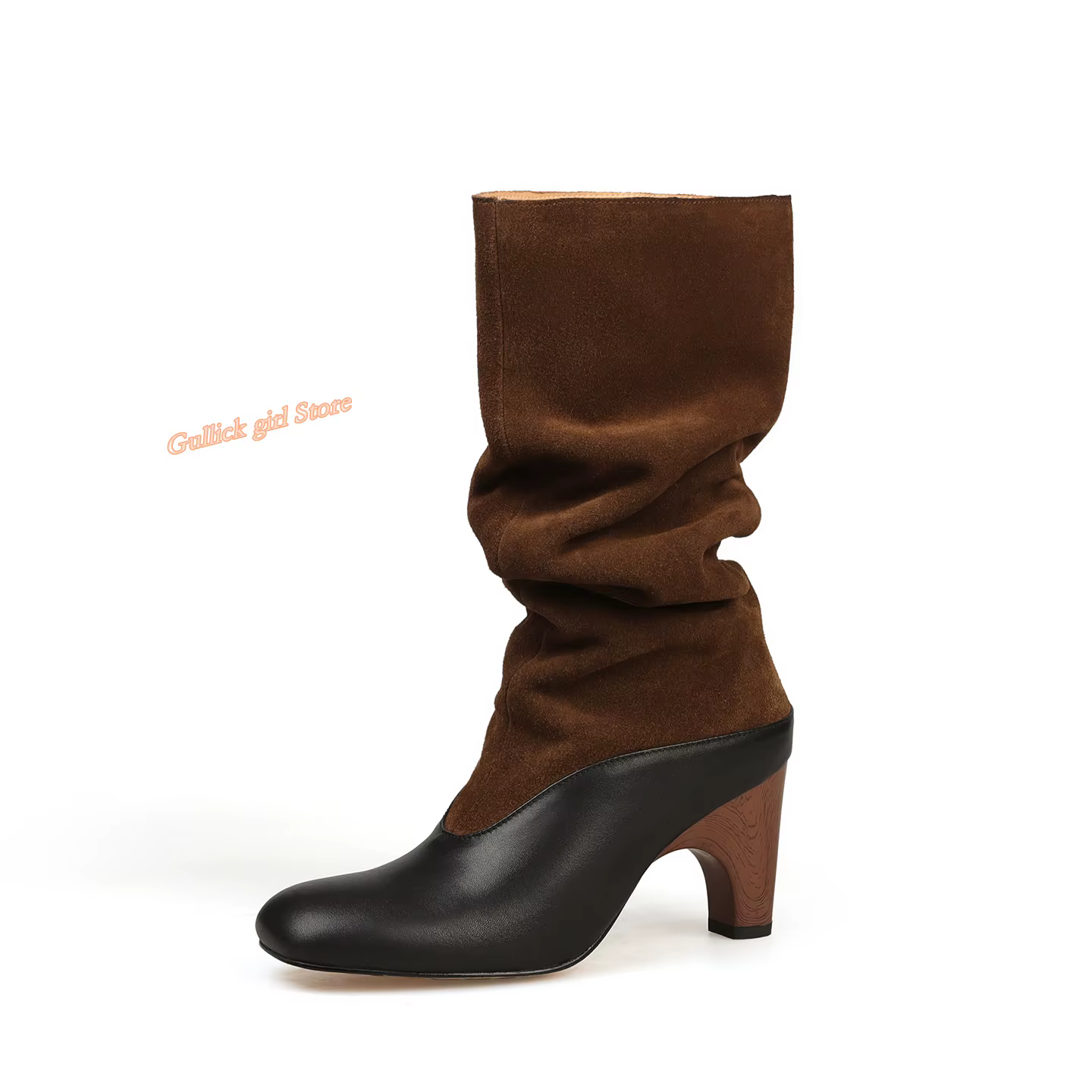 Patchwork genou bottes hautes daim cuir sans lacet Slouchy mode 2025 hiver automne piste femmes robe
