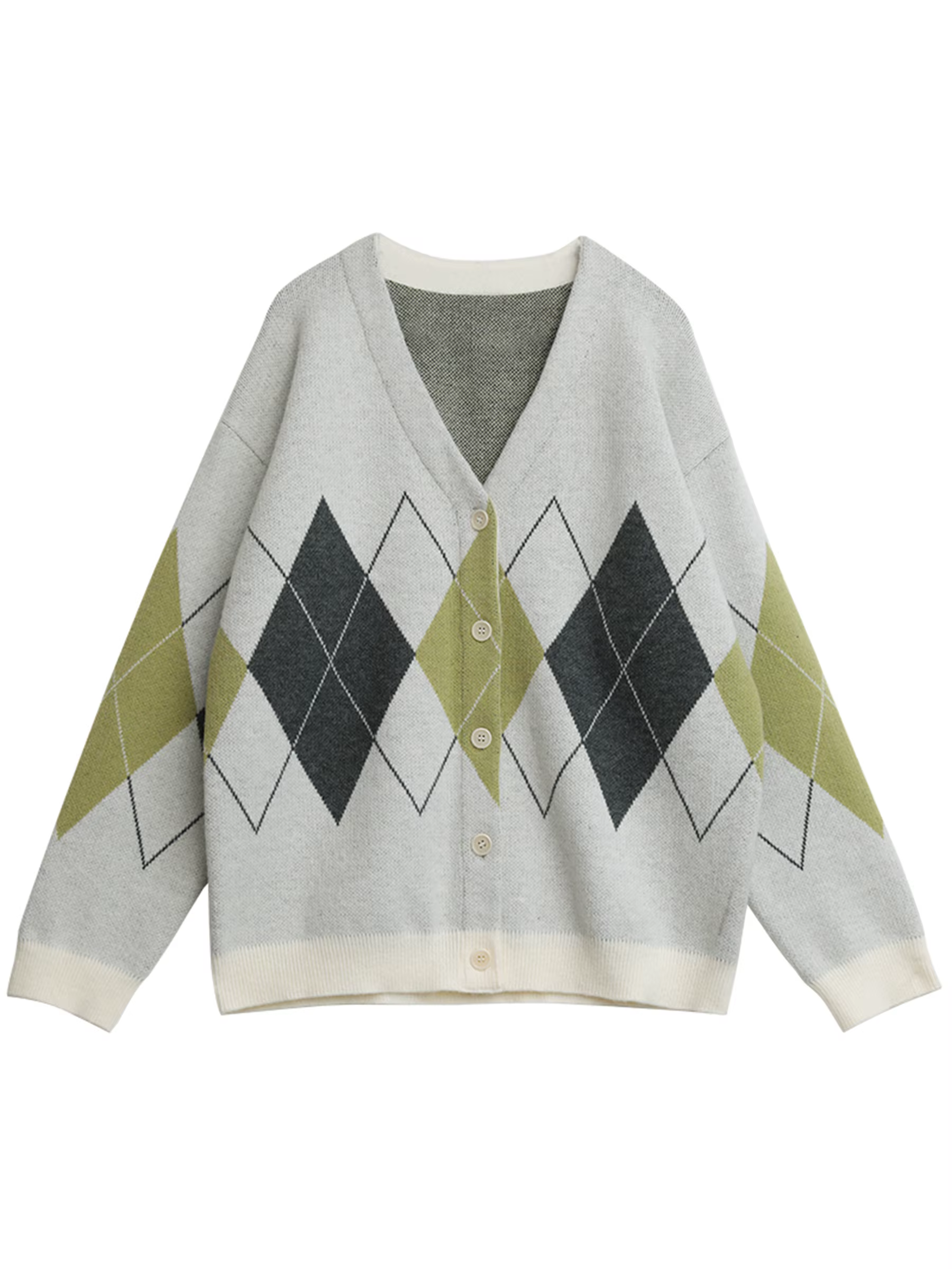 CHIC VEN femmes chandails ample décontracté rétro diamant grille Jacquard tricoté dames Cardigan col