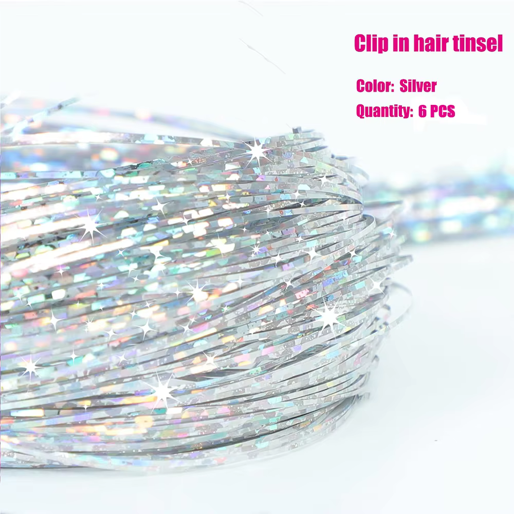 6 pièces pince à cheveux en 23.6 pouces paillettes synthétique pince à cheveux en cheveux Kit de gui