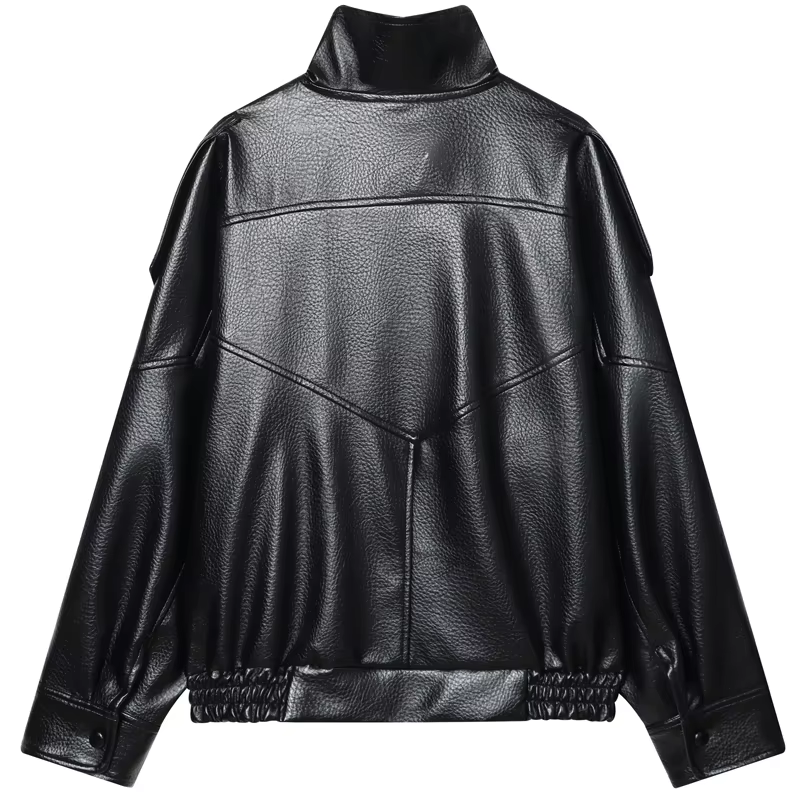 HXAO Faux cuir noir vestes pour femme nouveauté recadrée surdimensionné Bomber veste fermeture éclai