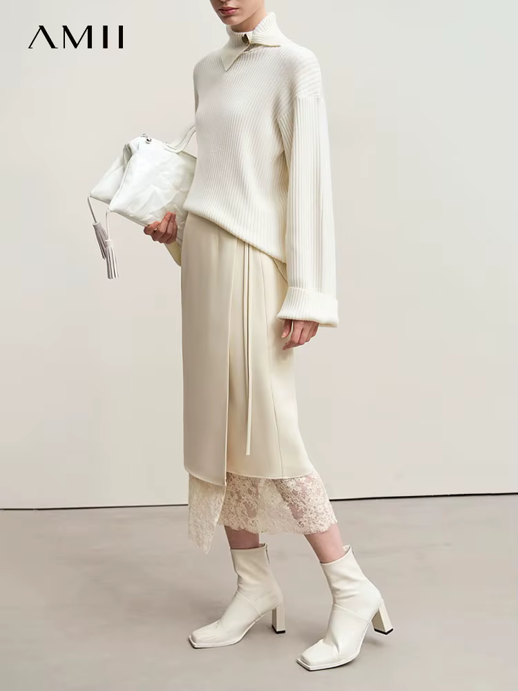 Amii minimalisme 2024 jupes pour femmes nouveau automne élégant banlieue dentelle sangle jupe une pi
