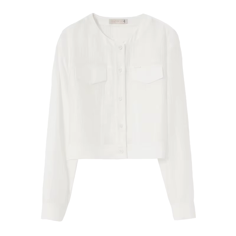 Chemise femme SENTUBILA en Lyocell, col rond uni, manches longues, simple boutonnage, nouvelle colle