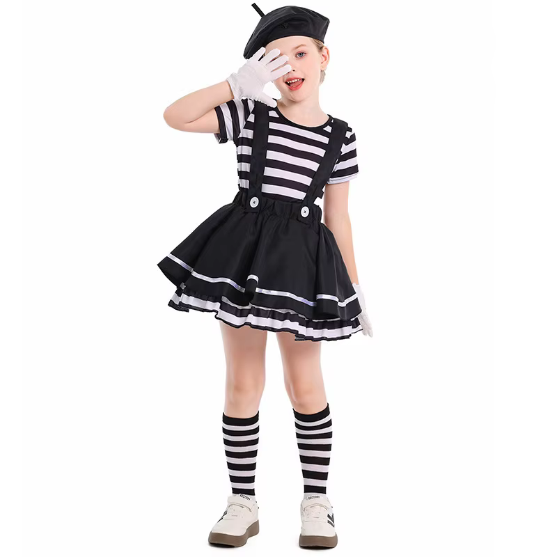 Costume de clown mime pour filles, tenue amusante pour spectacles, festivals, célébrations et théâtr