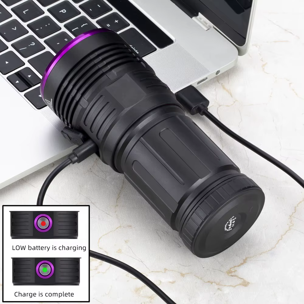 Lampe de poche ultraviolette UV haute puissance 80W 365nm, Rechargeable par USB, torche à lumière no
