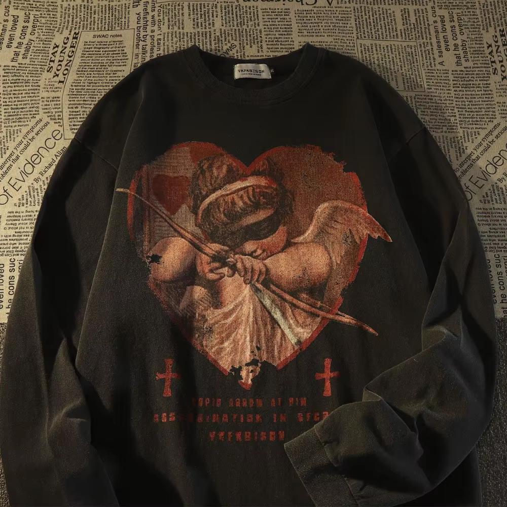 Sweat-shirt Y2K Retro Europe Love Angel Print, Hip Hop Cool Streetwear, Pull Respzed, Dark Goth, Y-H