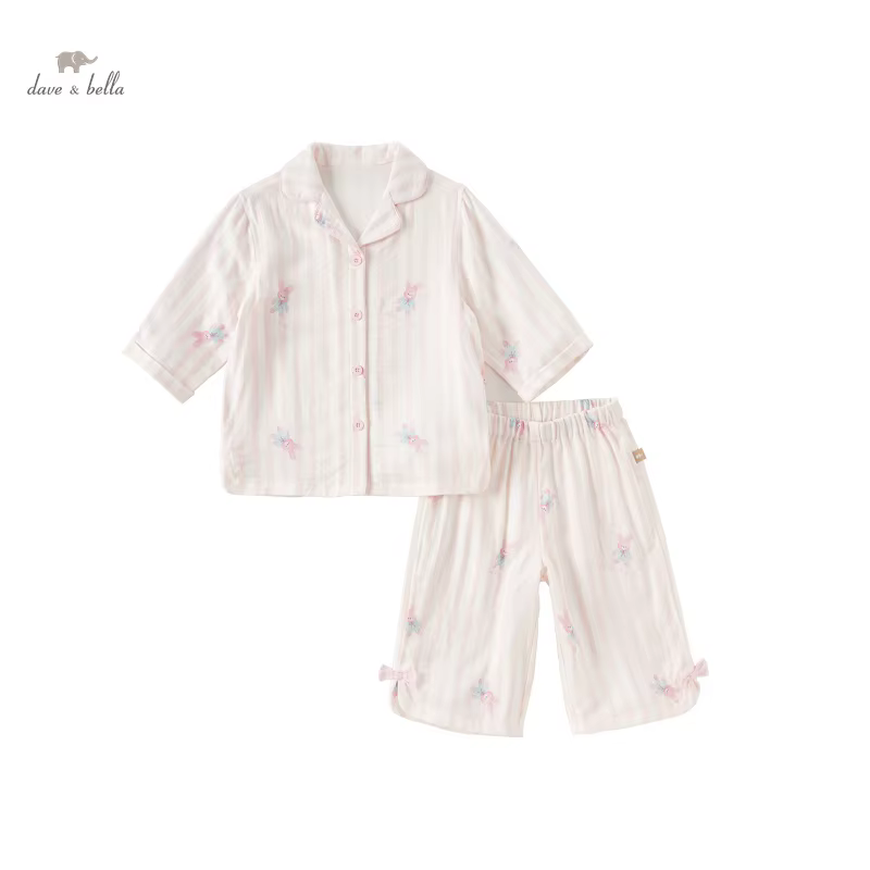 MACChildren-Pyjama rayé rose pour filles, ensemble deux pièces doux, imprimé ventilé, mode décontrac