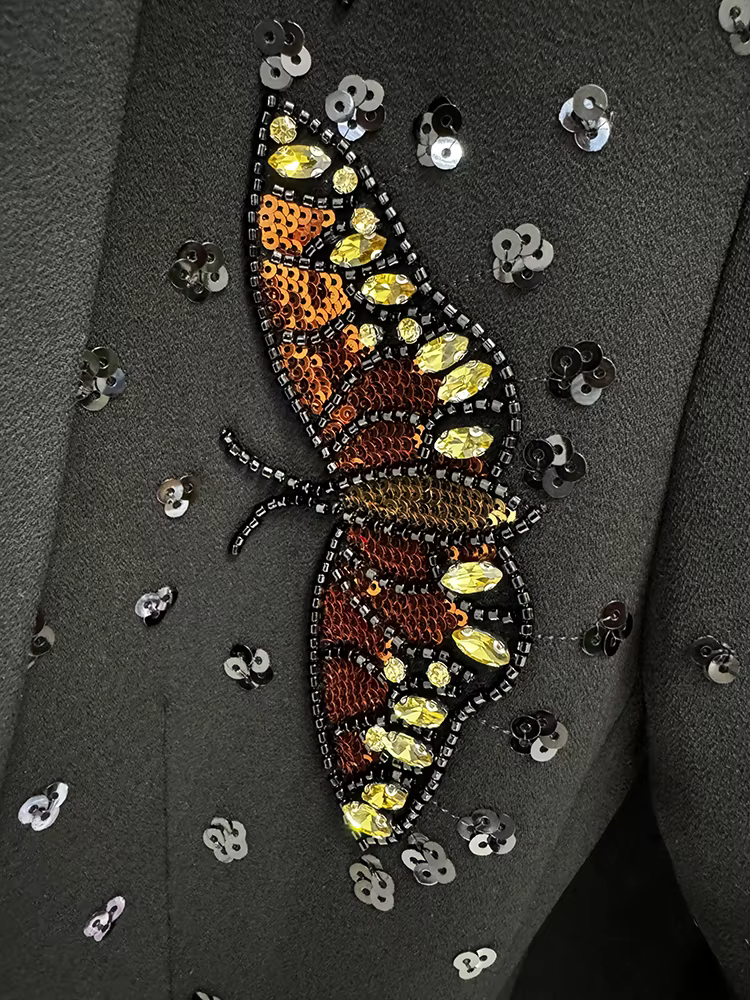 Blazer perlé papillon 3D pour femme, ensemble pantalon large, nouvelle mode, designer, piste trempée