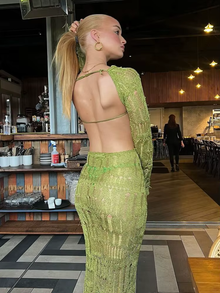TARUXY-Robe Transparente Dos auxpour Femme, Tenue Sexy, Ajourée, Tricotée, Maxi, Mode Club, Couleur