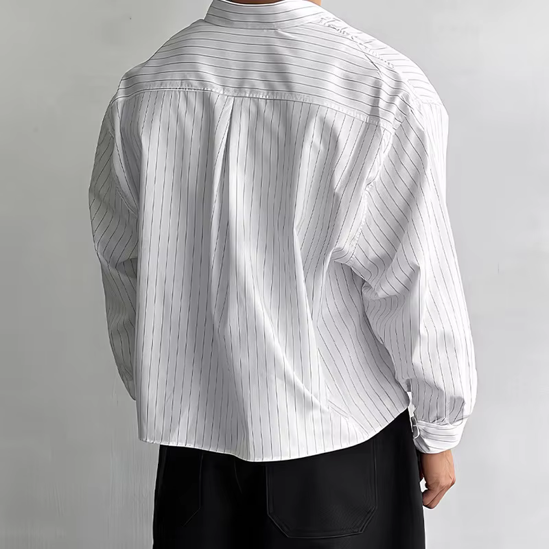 Nouveau britannique rétro hommes chemises rayées à la mode revers ample à manches longues Cardigan h