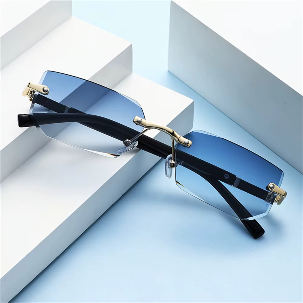 Lunettes de soleil rectangulaires sans monture avec bord coupé, lunettes sans cadre, lunettes de sol
