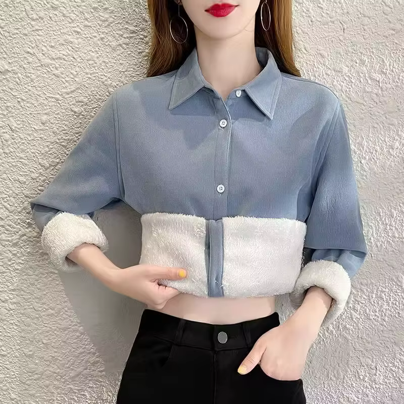 Chemise en Velours Côtelé à Manches sulfpour Femme, Vêtement Chaud et Décontracté, de Couleur Unie,