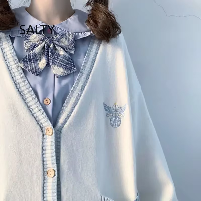 Cardigan surdimensionné brodé de style japonais pour femmes, pull femme, adorable, Harajuku, automne