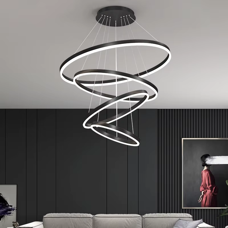 Lustre moderne à LED, anneau circulaire, luminaire suspendu au plafond, noir, loft, salon, salle à m