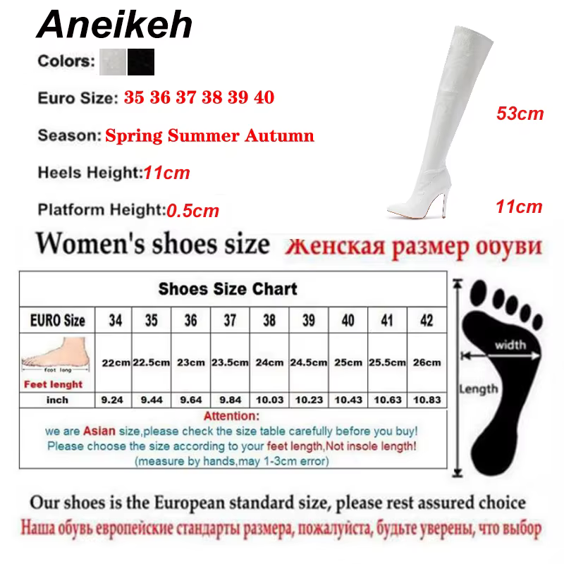 Aneikeh blanc Sexy sur le genou côté fermeture éclair sans lacet bout pointu chaussures nouvelle mod