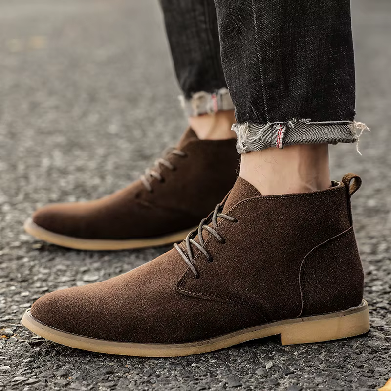 Tendance kaki bottines hommes bout pointu hommes Chelsea bottes haut en daim cuir chaussures pour ho